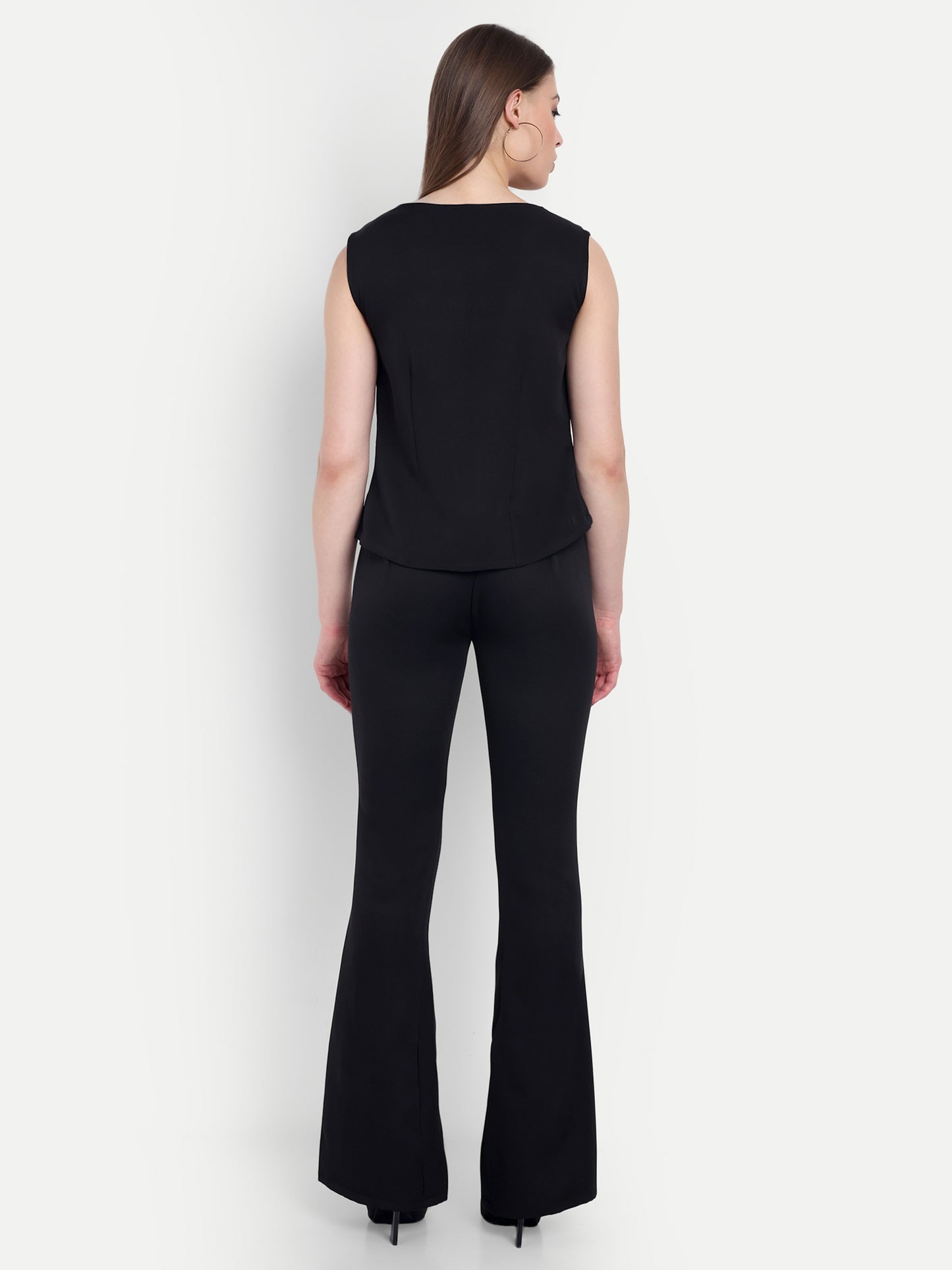 Black crepe waistcoat top with gold buttons detailing EWTP0063-BLKGB
