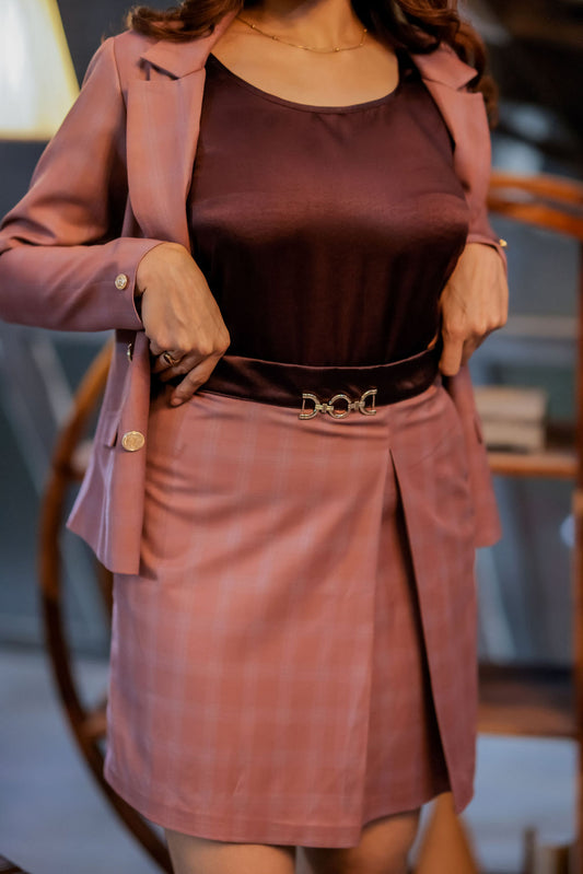 Mauve check formal skirt with gold buckle ESWSK0009-MAUGB