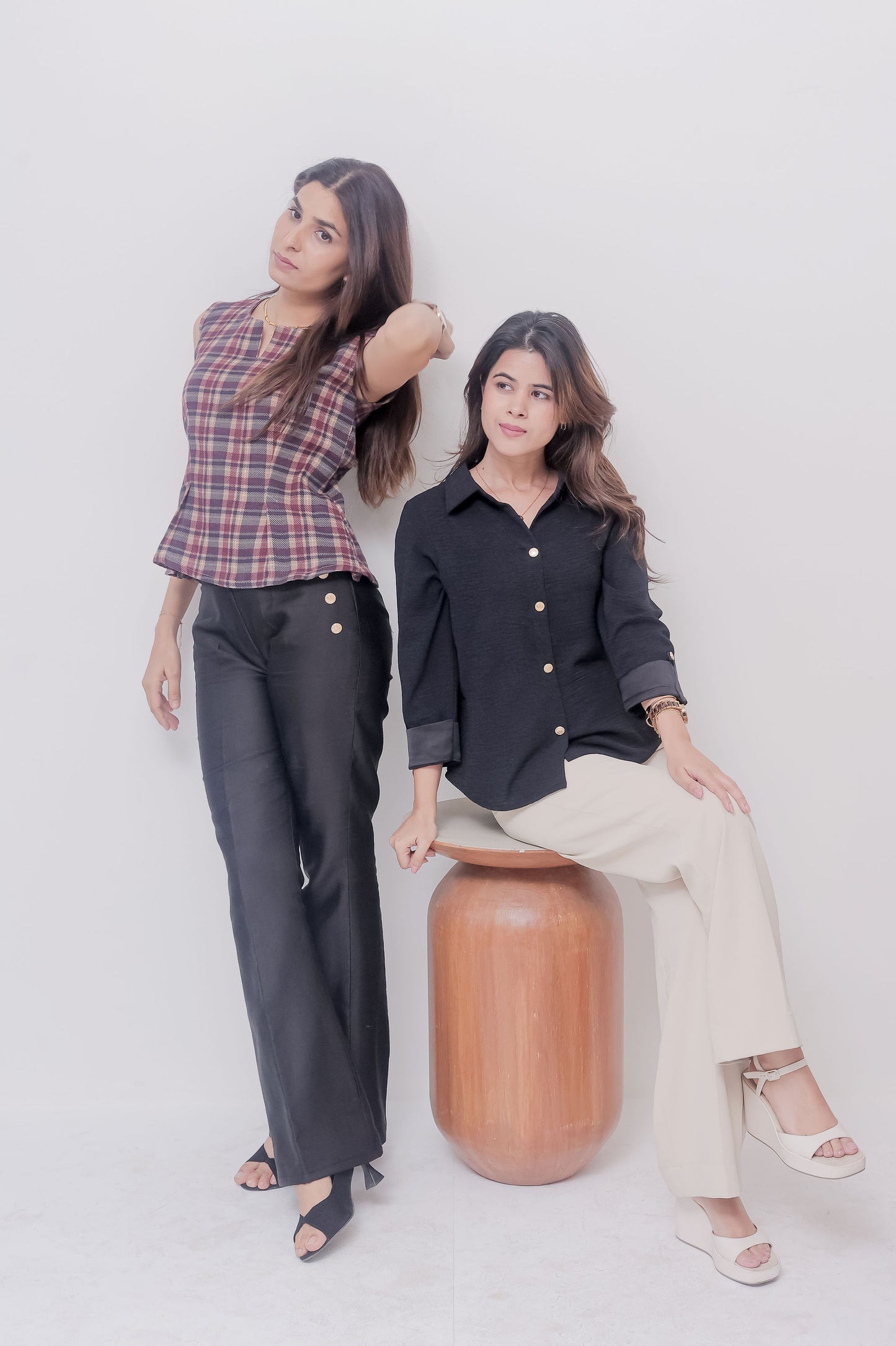 Maroon Check peplum top EWTP0027-MRNPP