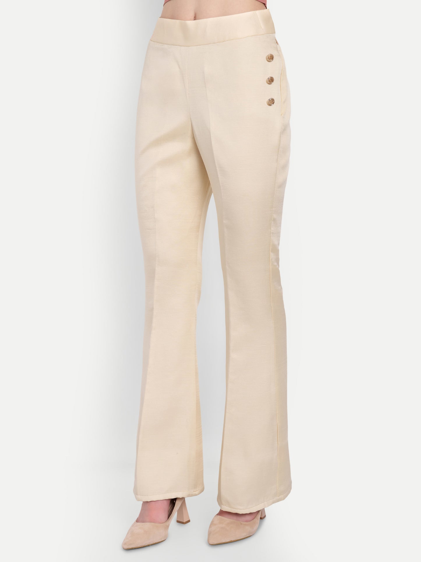 Cream Linen Co ord set with gold APPLIQUE ESWCO0002-CRMGA