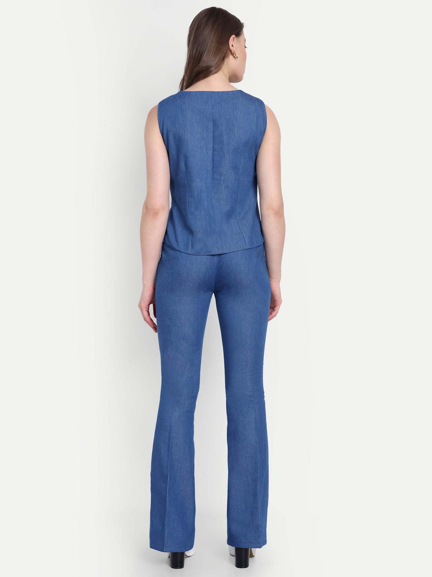 Mid blue denim waiscoat with gold buttons EWTP0076-DNMGB
