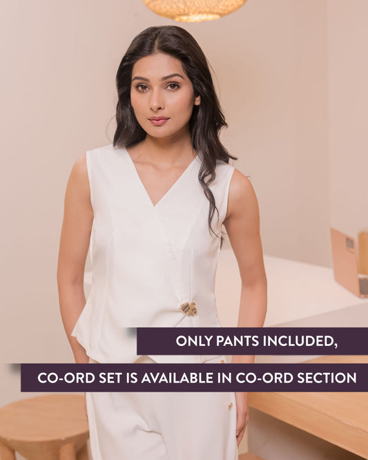 White crepe pants with gold buttons ESWPA0013-WHTGB