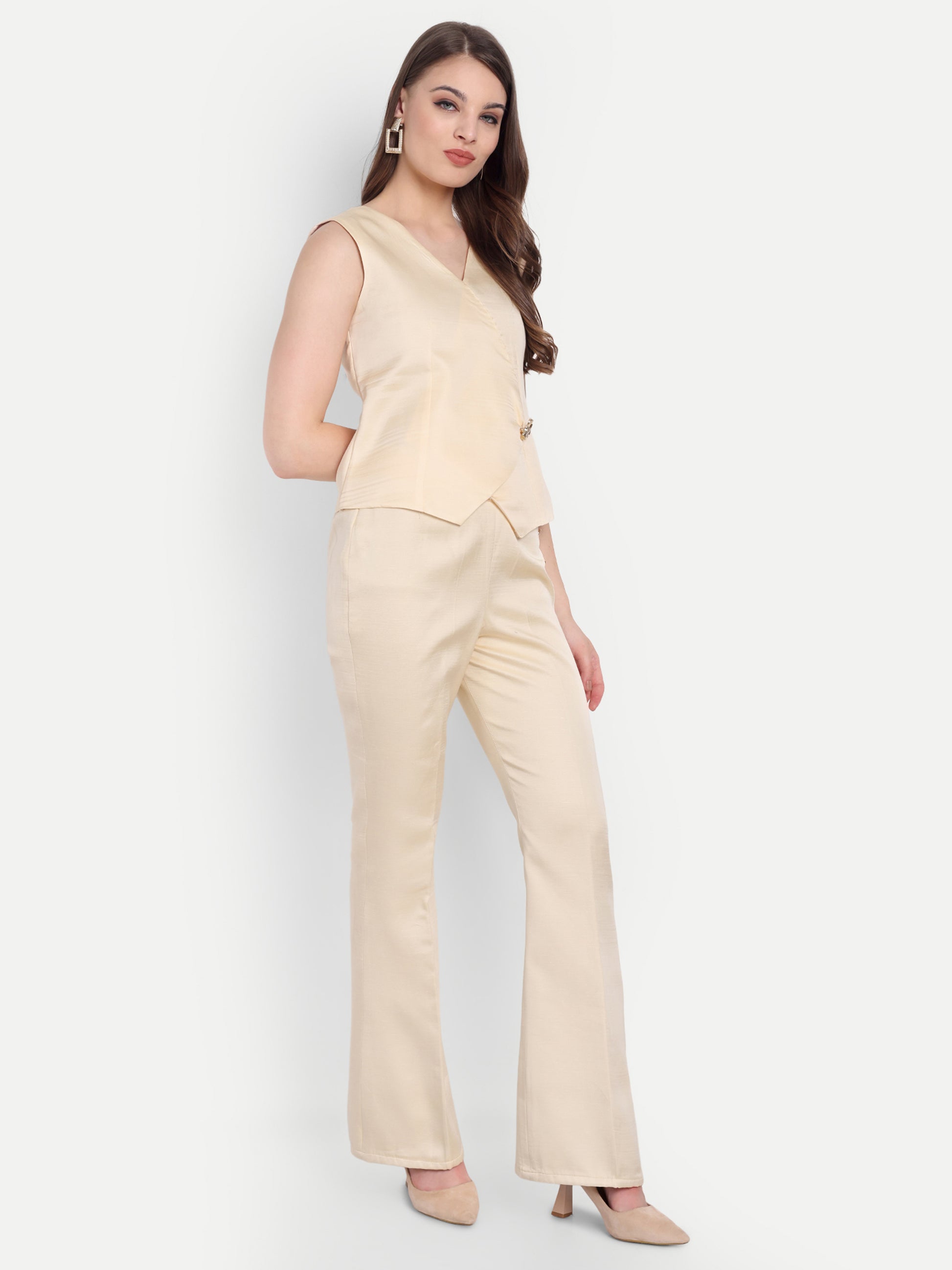 Cream Linen Co ord set with gold Applique 1 - esseneur.