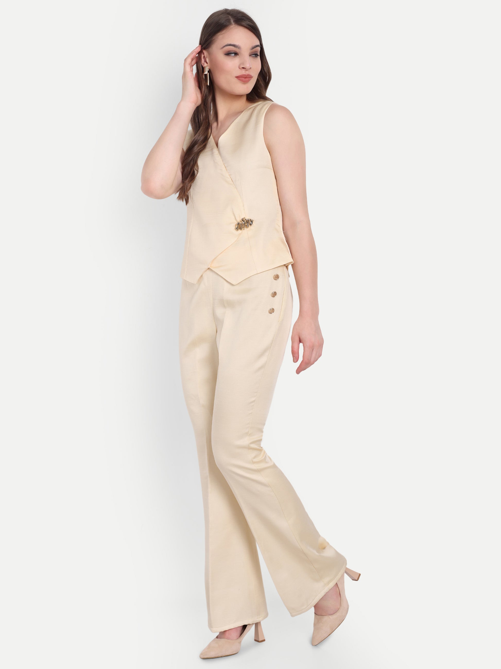 Cream Linen Co ord set with gold Applique 1 - esseneur.