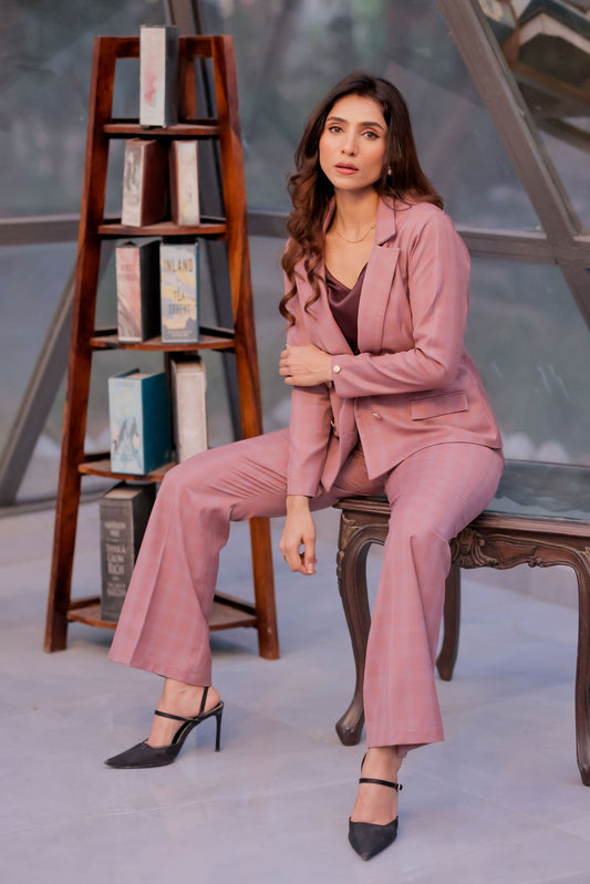 Mauve check coat with gold buttons EWCT0013-MAUGB