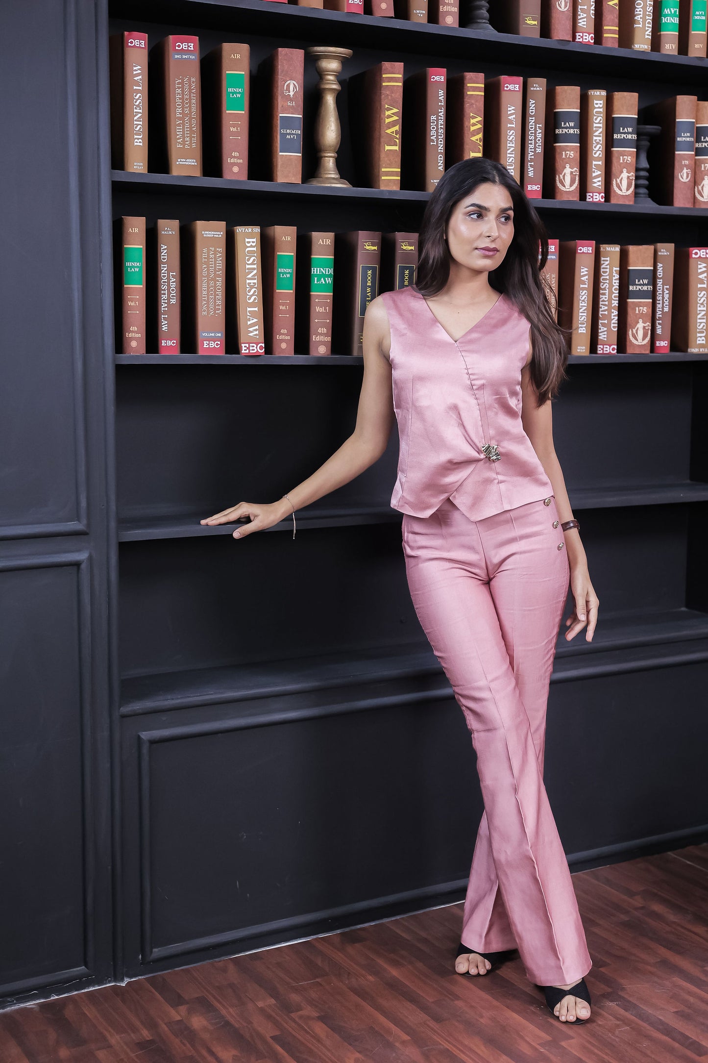 Peach linen waistcoat with gold applique EWTP0068-PEAGA