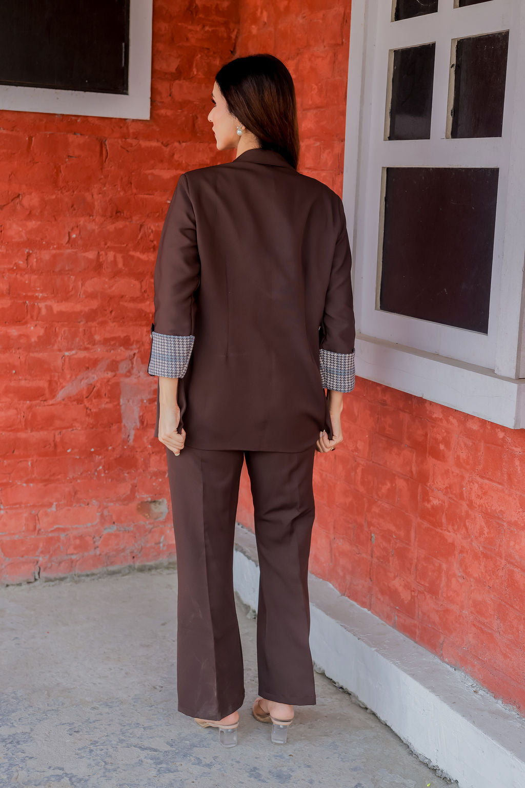 Wine crepe pants with gold buttons detailing ESWPA0017-WINGB